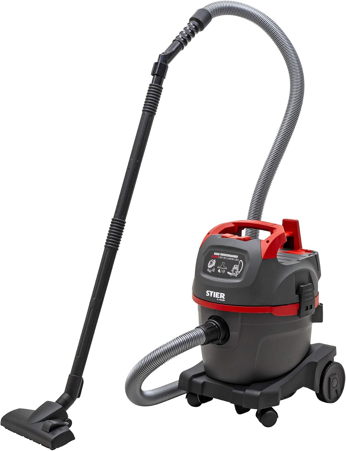 STIER Nass-Trockensauger, 1400 W, 1400 W, 20 L, 8m, Schwarz, SNT-20 Premium, Behälter, Industriesauger, Kabel, mit Ausblasfunktion