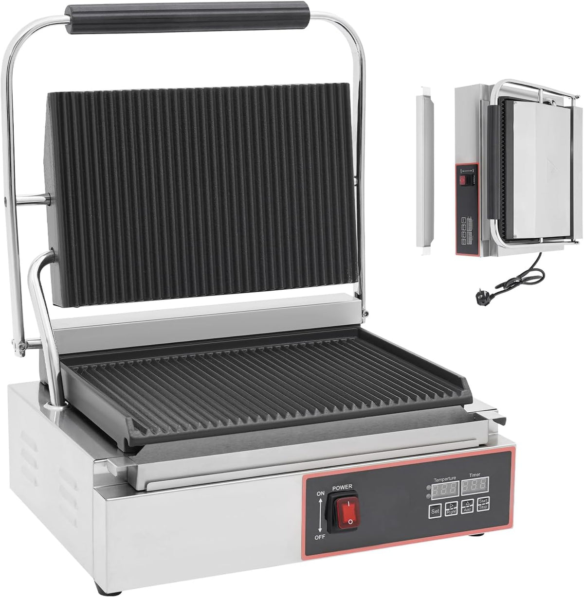 ROGONPDK Elektrische Tischgrills, 2200 W, 2200 W, Edelstahl 201, Eisen, Bakelit, Silber