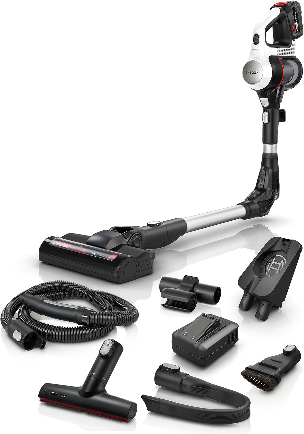 Bosch Staubsauger, 5.0 Ah, Weiß, Akku- Unlimited 7 BSS715CARP, kabellos, Knickrohr, Hygiene-Filter, 10 Jahre Motorgarantie