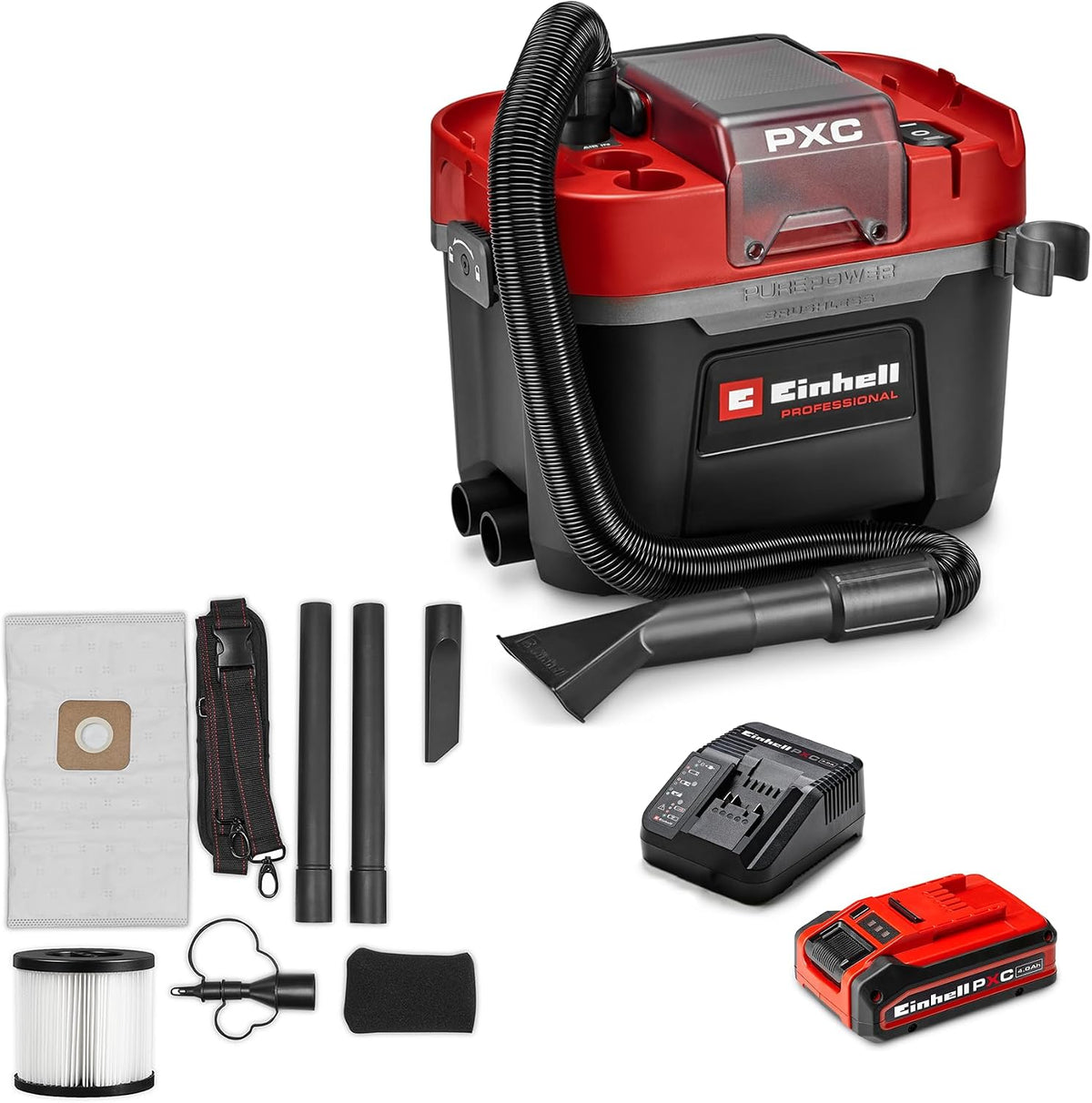 Einhell Matratze, 4,0 Ah, 18 V, Schwarz, Professional Akku-Nass-Trockensauger TP-VC 18/10 Li BL L, Brushless, 10-L-Behälter