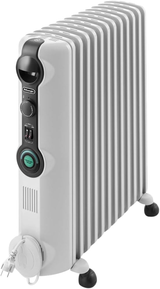 De'Longhi Elektroheizkörper, Schwarz/Weiß, Radia S Heizkörper mit Komfort-Temp-Funktion 12 Elemente, Schwarz und Weiß