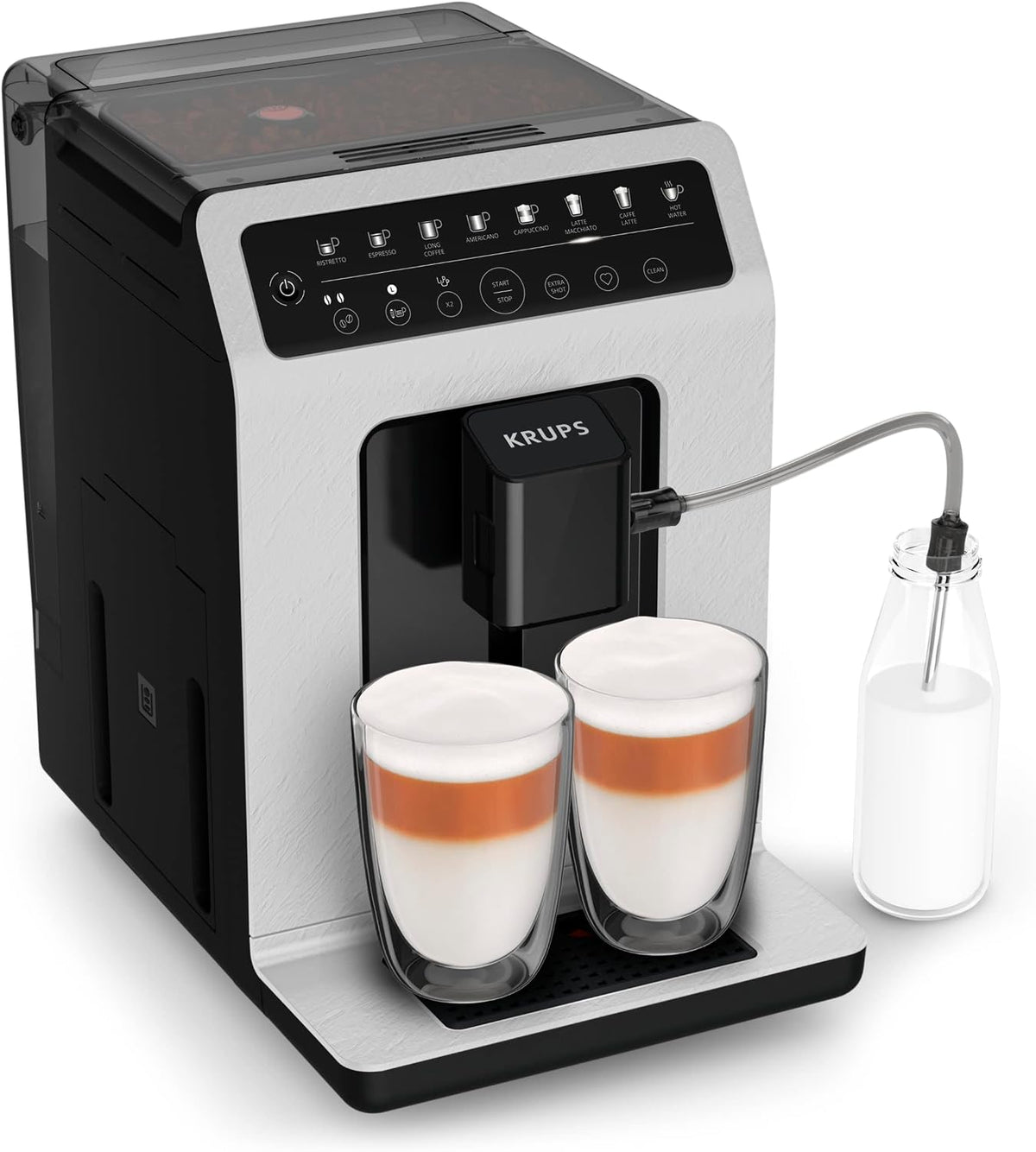 KRUPS Kaffeevollautomat, Schwarz/Silber, 7 voreingestellte Getränke, Cappuccino, Espresso, Milchgetränke, One-Touch-System