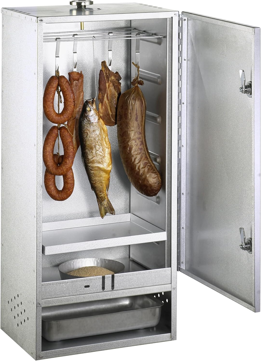 Peetz Outdoor-Grill, 85 x 39 x 28 cm, Grau, 630015 Räucherofen/Smoker/Räucherschrank mit Tür