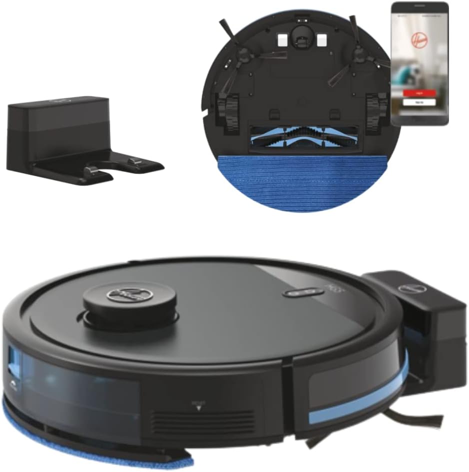 Hoover Saugroboter, Schwarz, HG5 mit Wischfunktion & App-Steuerung mit Karte & Zeitplan, Staubsauger Roboter für alle Böden