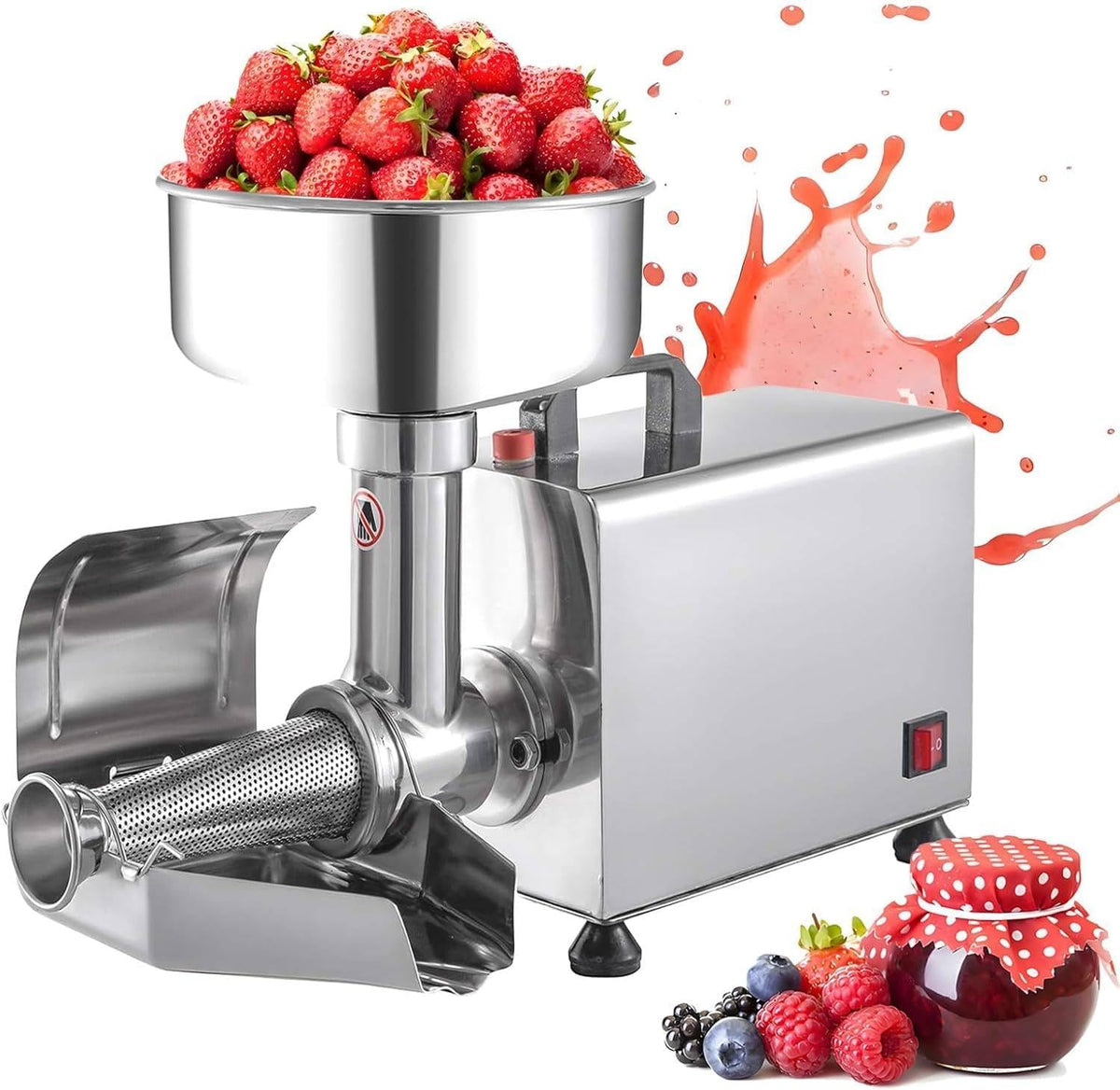 ByBoDi Elektrische Getreidemühlen, 450 W, Silber, Elektrische Tomatenpresse, professionelle Saucenmaschine, Edelstahlpresse für Saucen und Pürees