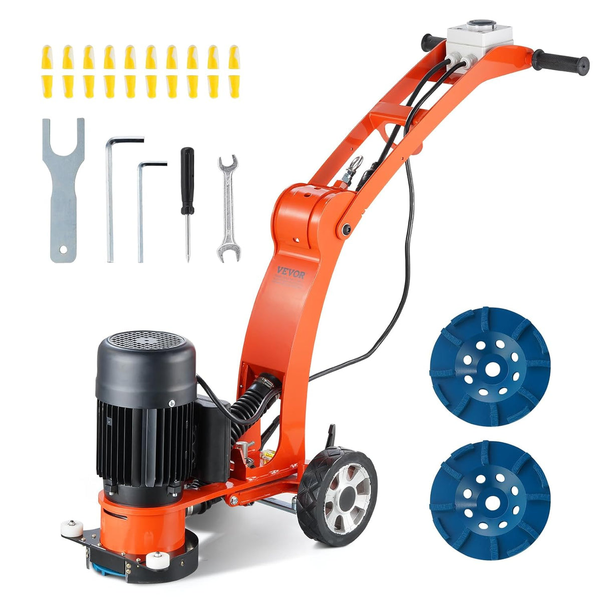 VEVOR Schleifer, 7 Zoll, 1500 W, Schwarz, Elektrischer Betonboden, handgeführter, 0 PS, Betonbodenpolierer, Schleifmaschine