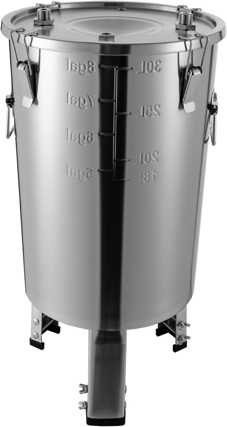 CAIYGG Gärbehälter, 32 L/ 7.04 Gal, 304 Edelstahl, Grau, 32 L Craft Bier Maschine Bierbraufass mit Kühlspule, Wein und Milch