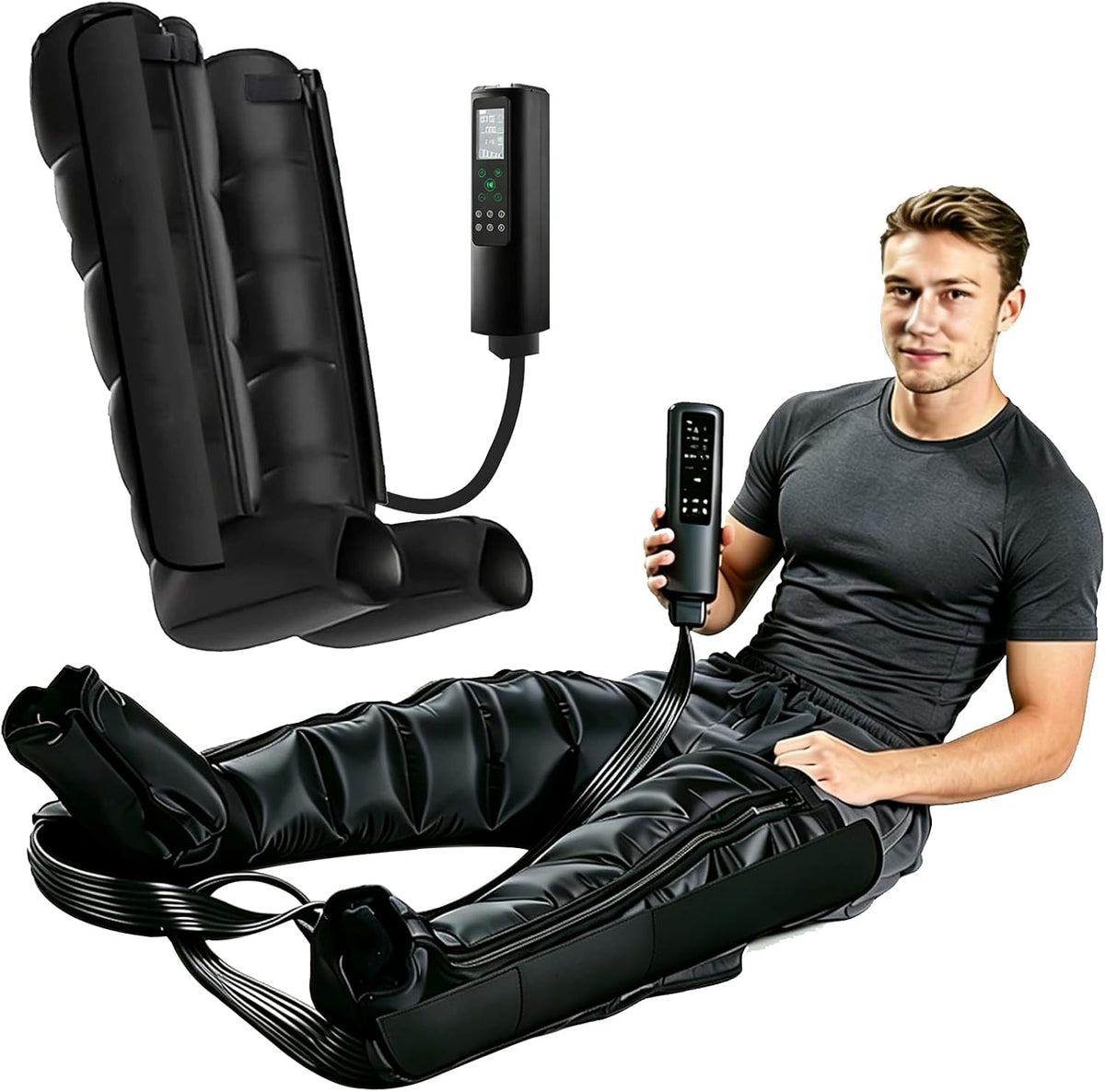 FahQuintuple Fußmassagegeräte, Schwarz, Lymphdrainage Gerät für Beine, Pressotherapie Beinmassagegerät Recovery Boots mit 12