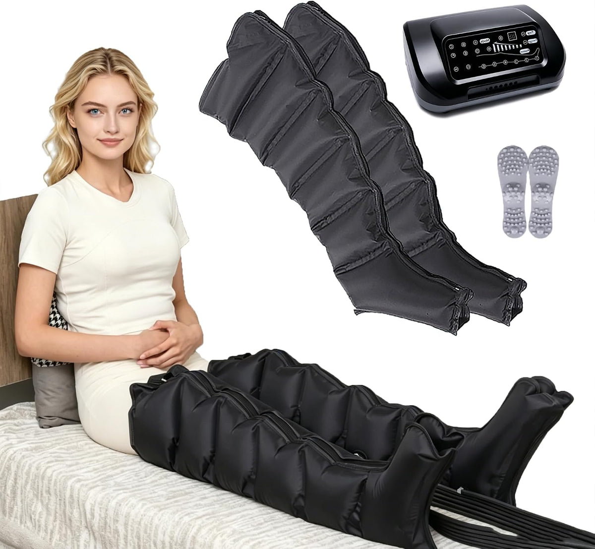 WANGXNCase Fußmassagegeräte, Schwarz, Lymphdrainage Gerät mit Lymph Flow Pants, 6 Programme Pressotherapiehose für zu Hause