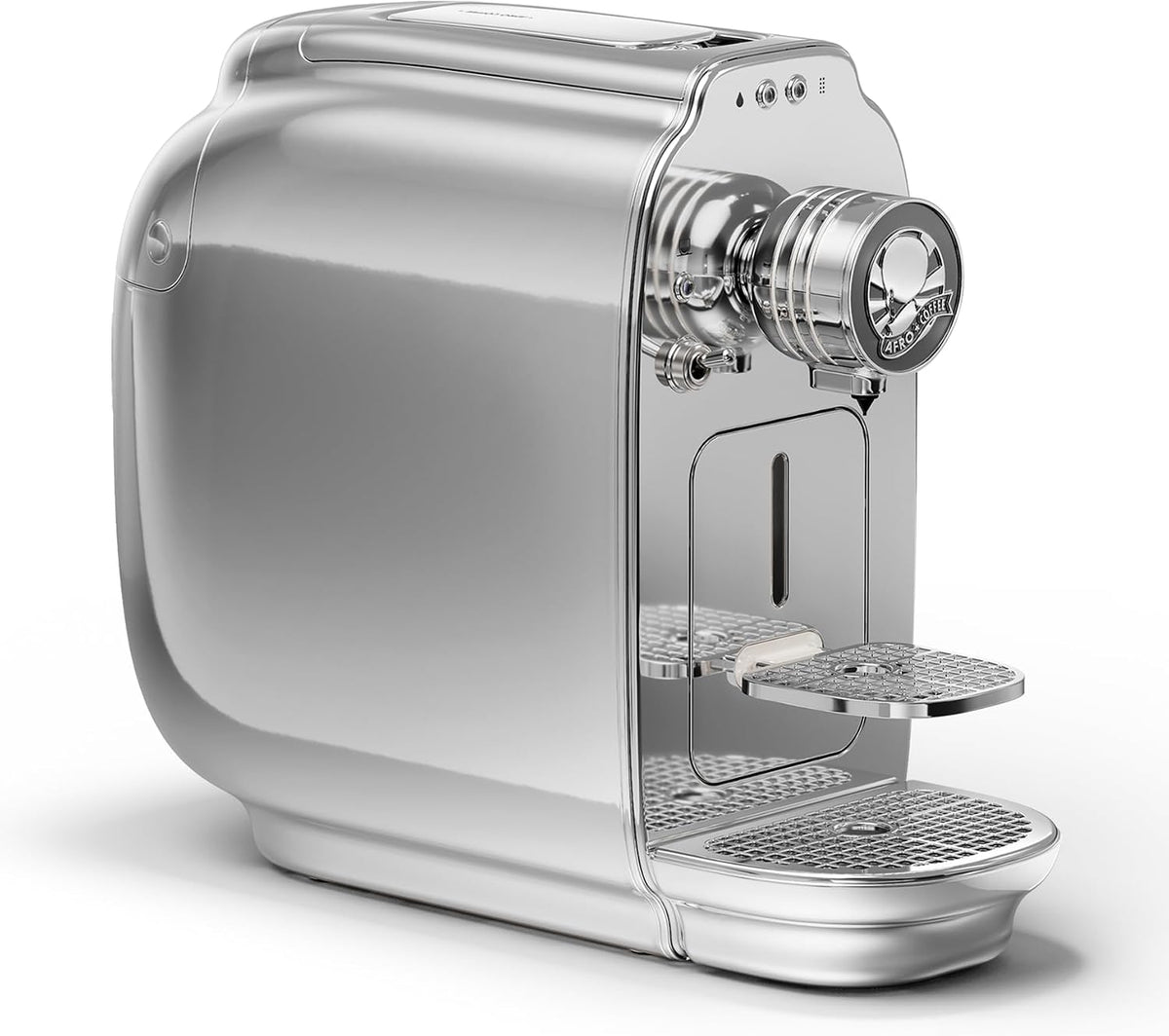 Afro Coffee Kaffeemaschine, 19 Bar, Silber, Kahawa Premium Chrome Silver, kompakte Kapselmaschine mit Druck