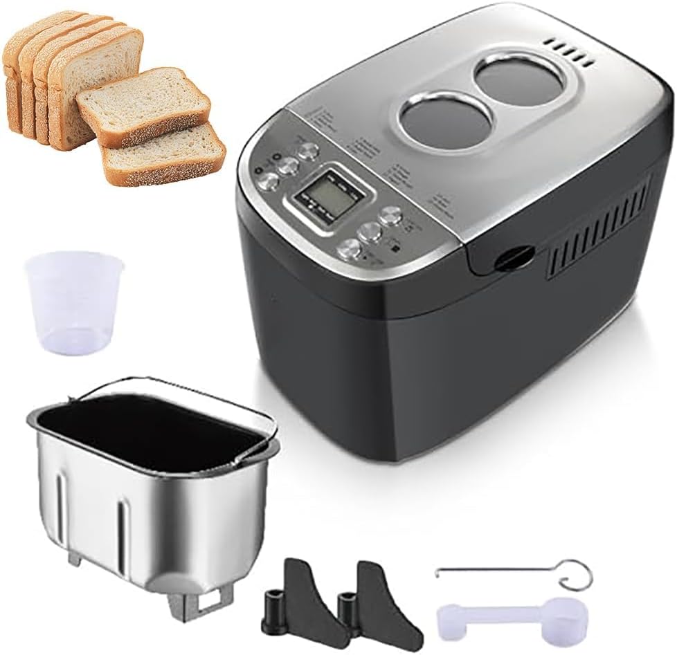 YXYLJOZ Brotbackautomaten, Einstellbare Brotgewichte (1000 g, 1250 g, 1500 g), 850 W, Schwarz