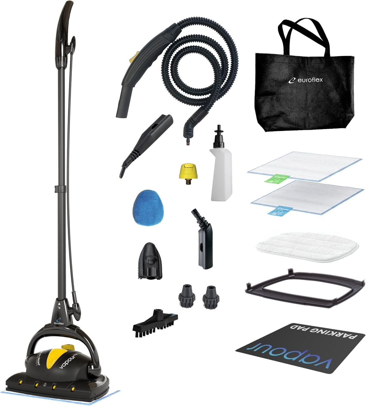 Euroflex Nass- & Trockenmopps, Schwarz, Vapour Plus 18-teiliger Dampfbesen