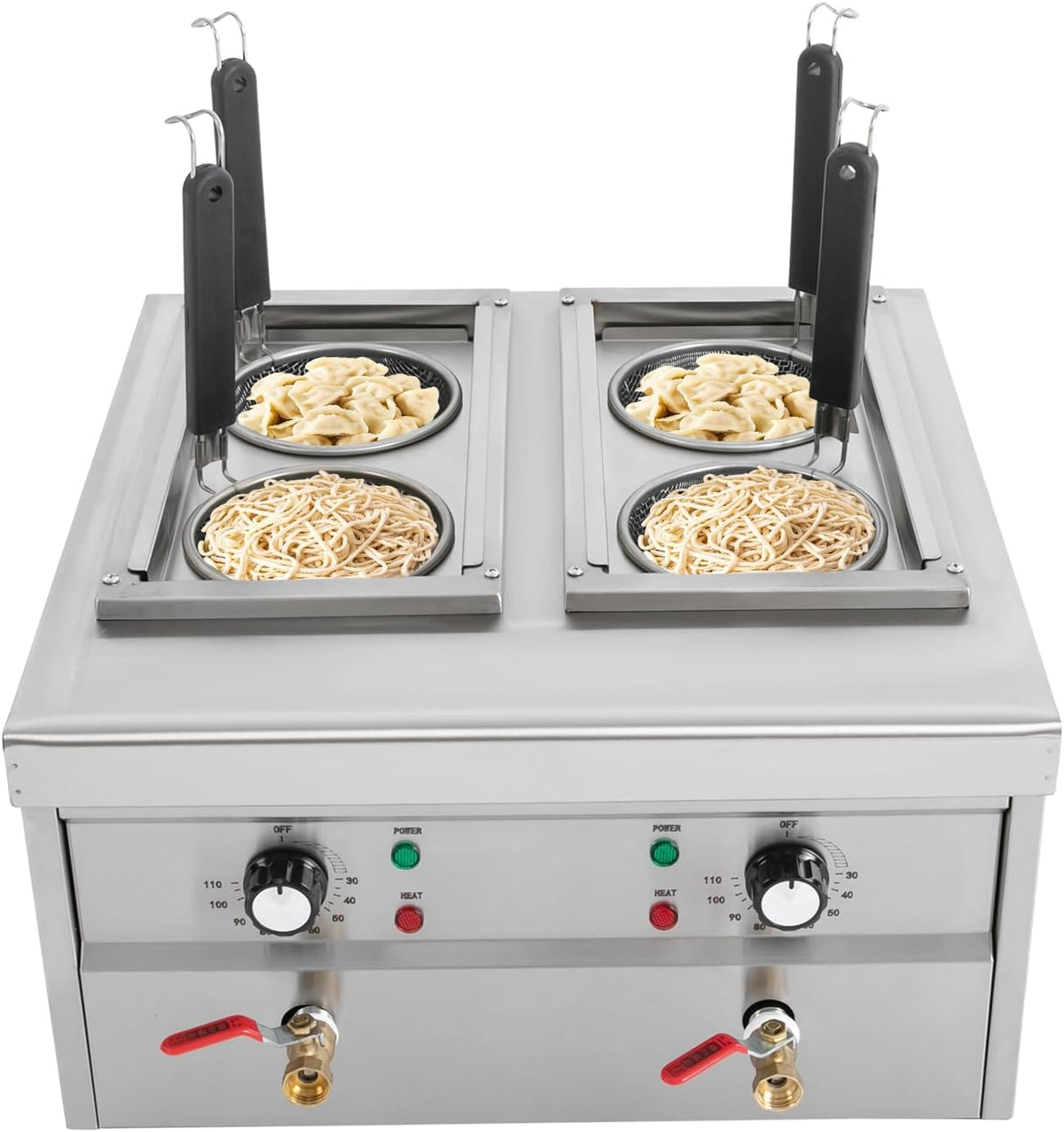 HANGKAI Nudelkocher, 2KW, 4 L, 9 L, 201 Edelstahl, Silber, 2 * Elektrischer Edelstahl mit öchern 2 * Praktische