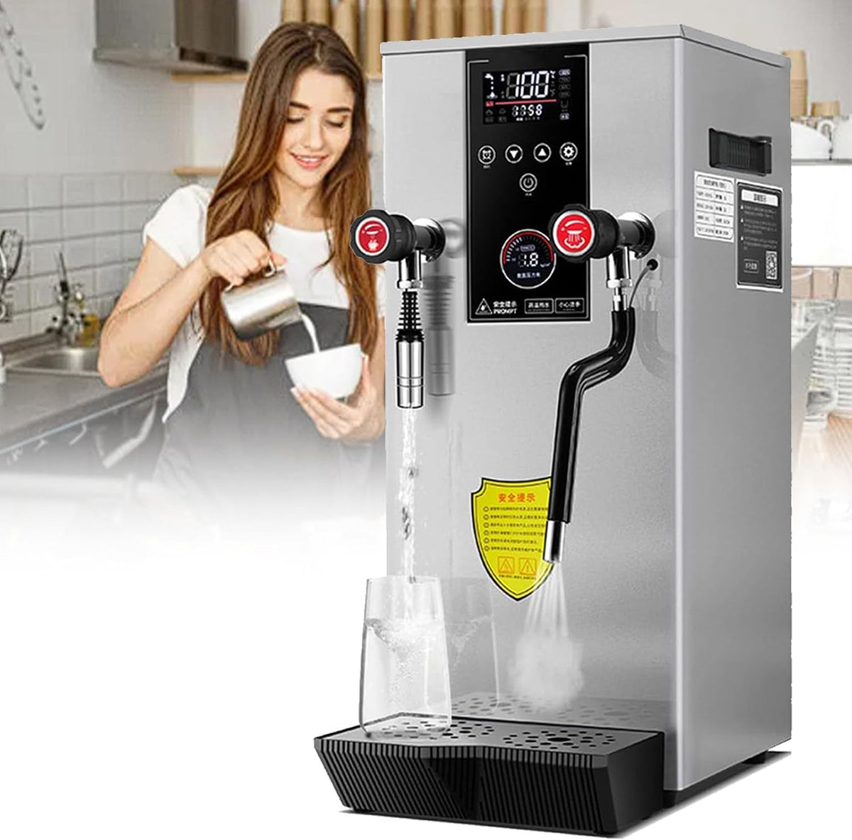 SXYKXYDL Milchaufschäumer, 220 V, Silber, kommerzieller Dampf, elektrischer vollautomatischer Kaffeeschaumbereiter