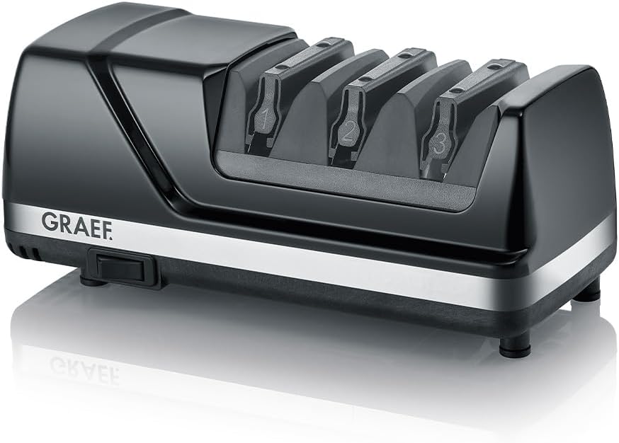 GRAEF. Elektrische Messerschärfer, Schwarz, CX125 - Elektrischer Messerschärfer, 3 Stufen, Diamantbeschichtung