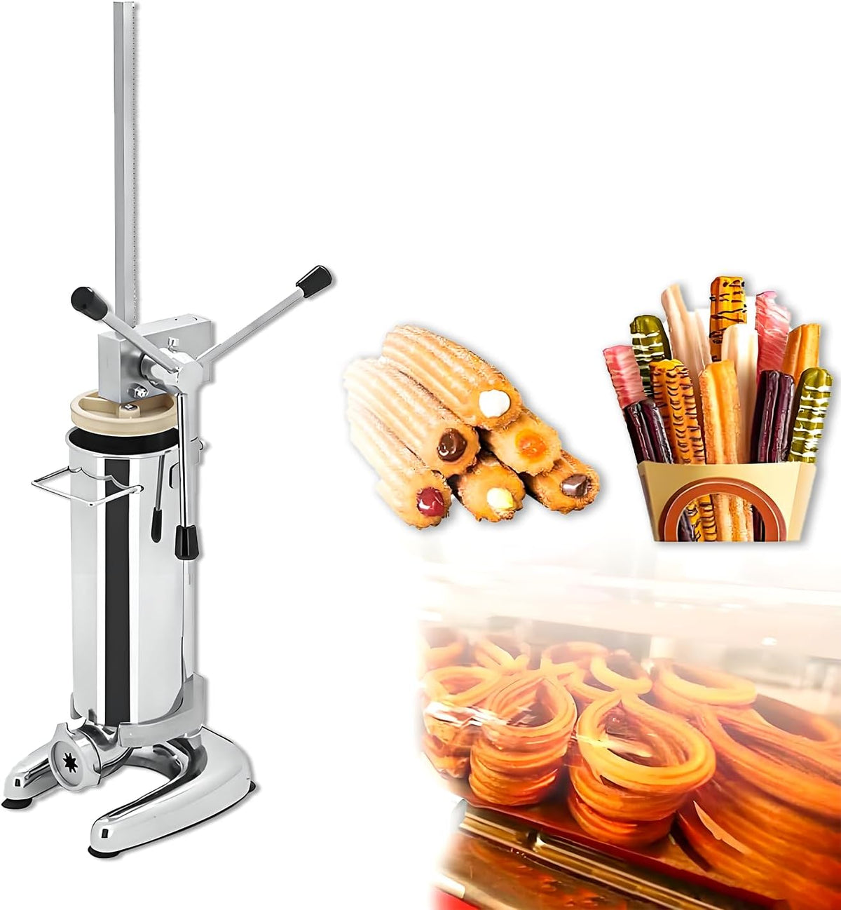 Manueller Monitor, Schwarz, Donut-Maker mit 5 Düsen, abnehmbarem Eimer und vertikalem Design für Restaurants, Cafeterien und Backen