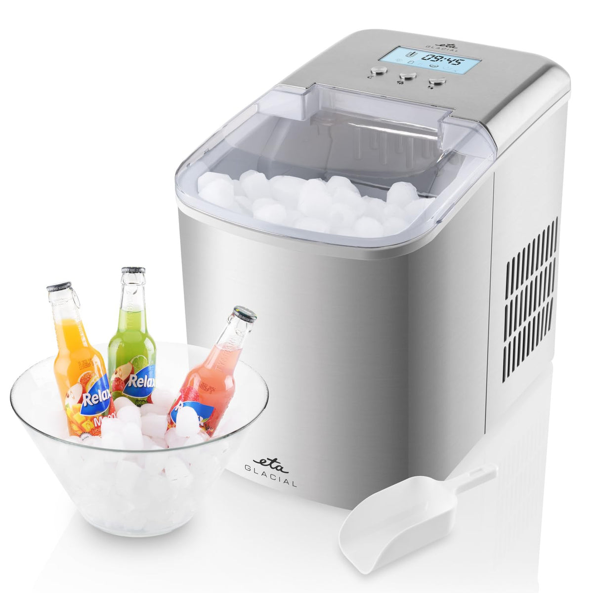 ETA Eiswürfelmaschine, 2 Liter, 15 kg, Silber, Glacial I Eiswürfelautomat I Edelstahl I Eiswürfelbereiter