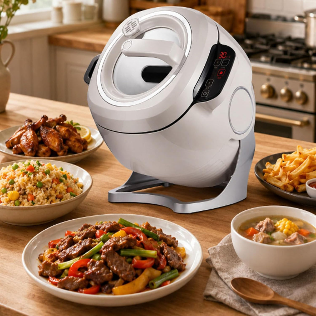 ErShangMao Herd, 2000 W/1000 W, 6 Liter, Silber, Automatischer Kocher , 2000-Watt-Gewerbe-Küchenmaschine, Elektrischer Wok