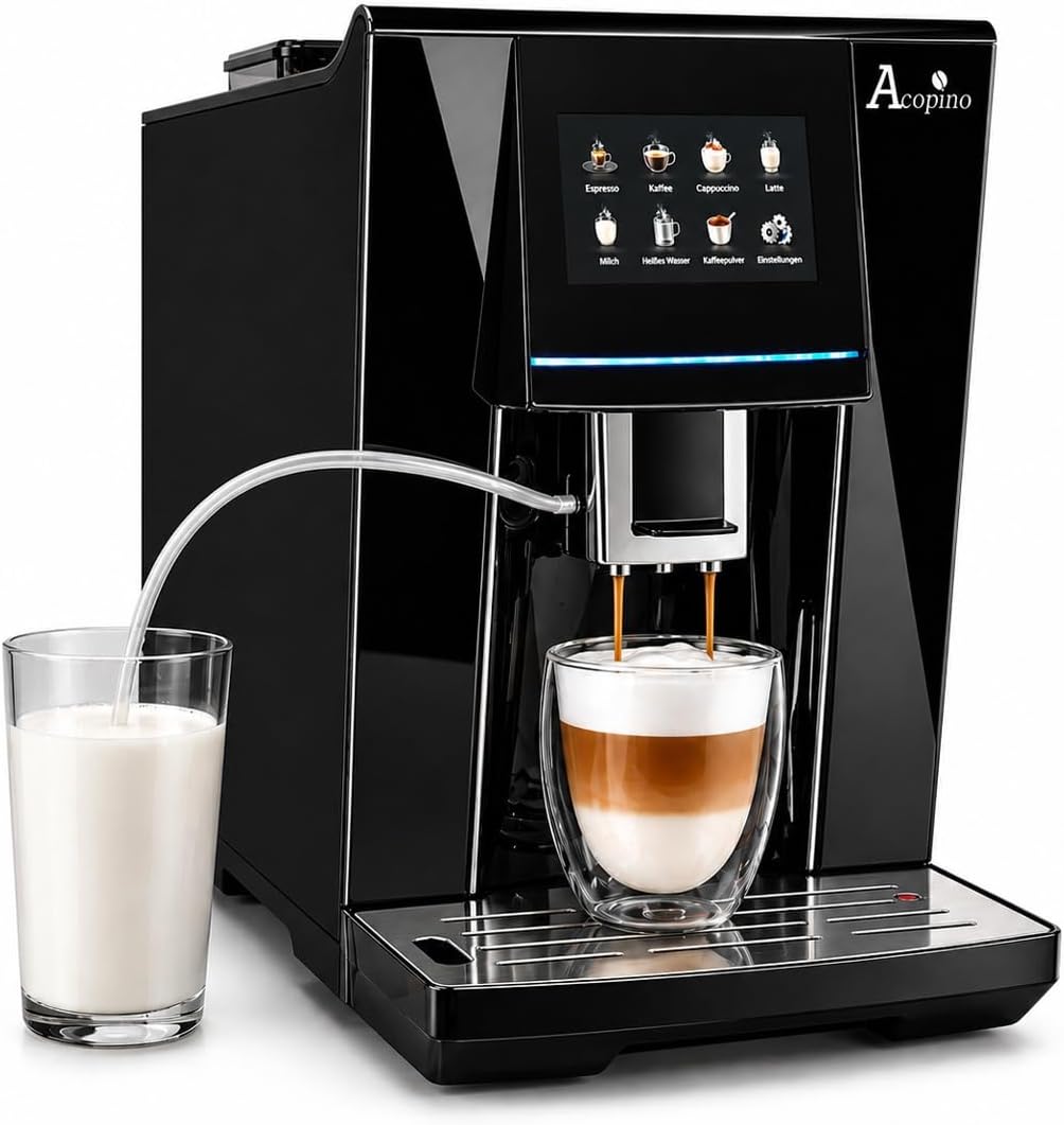 Acopino Kaffeevollautomat, Schwarz, Cappuccino & Espresso auf Knopfdruck, farbiges Touchdisplay