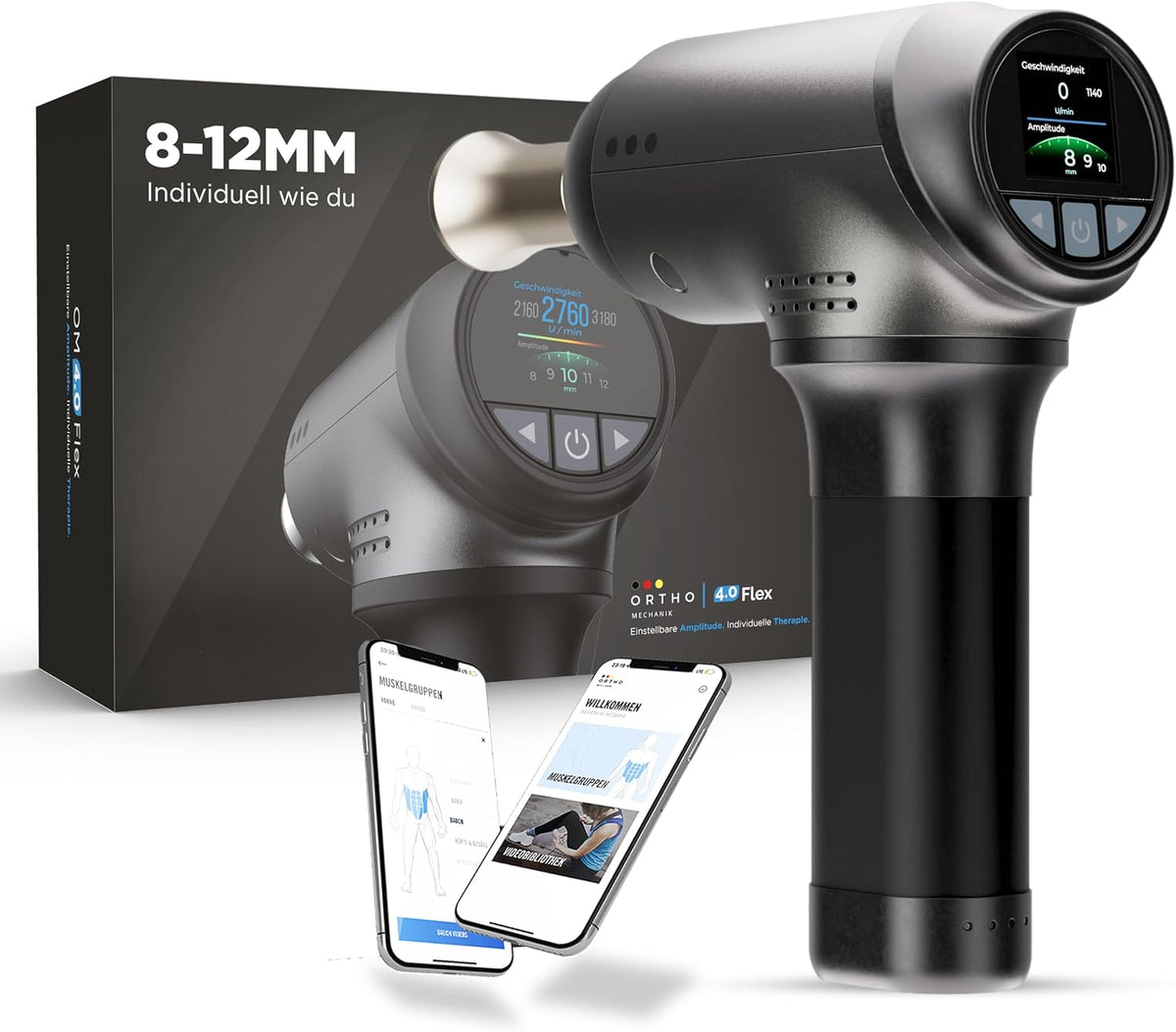 Ortho Mechanik Handmassagegeräte, 12 mm, Schwarz, ® 4.0 Flex, Variable Amplitude (8, ) & interaktive App mit Video-Anleitungen