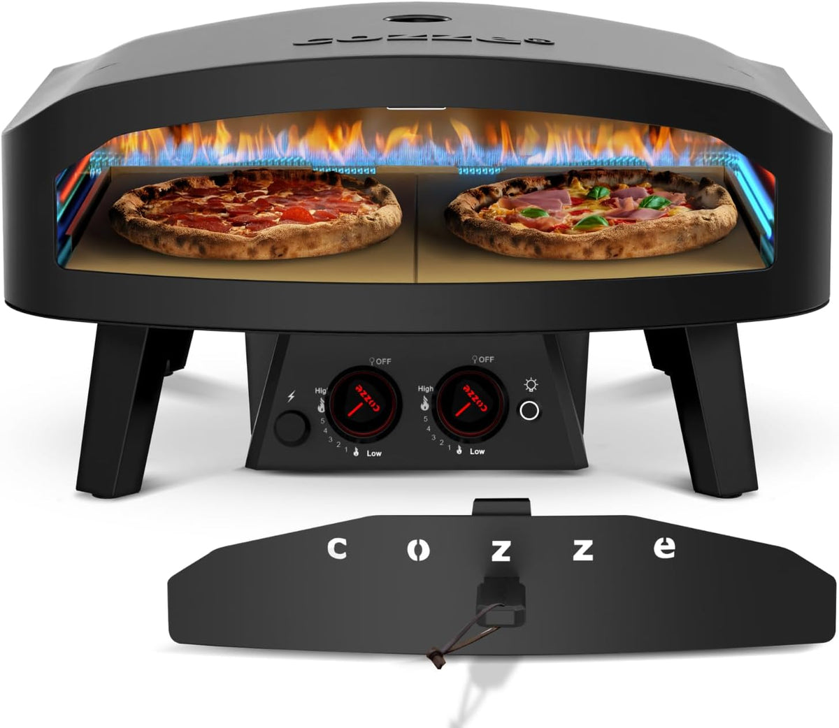 cozze Pizzaofen, 60x60 cm, Schwarz, ® 24' Gas e Edition - 600°C, Pizza in 2 Minuten
