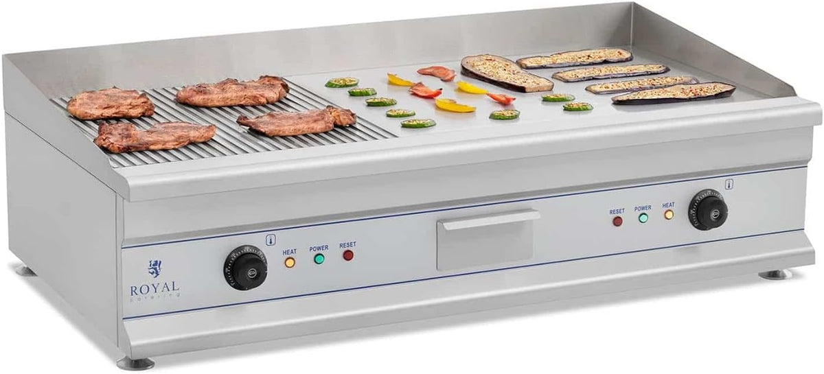 Royal Catering Elektrogrill, 100 x 40 x 28 cm, 3200 W, Silber, RCG 100G RCG 100G Tischgrill Grillplatte Gastrogrill