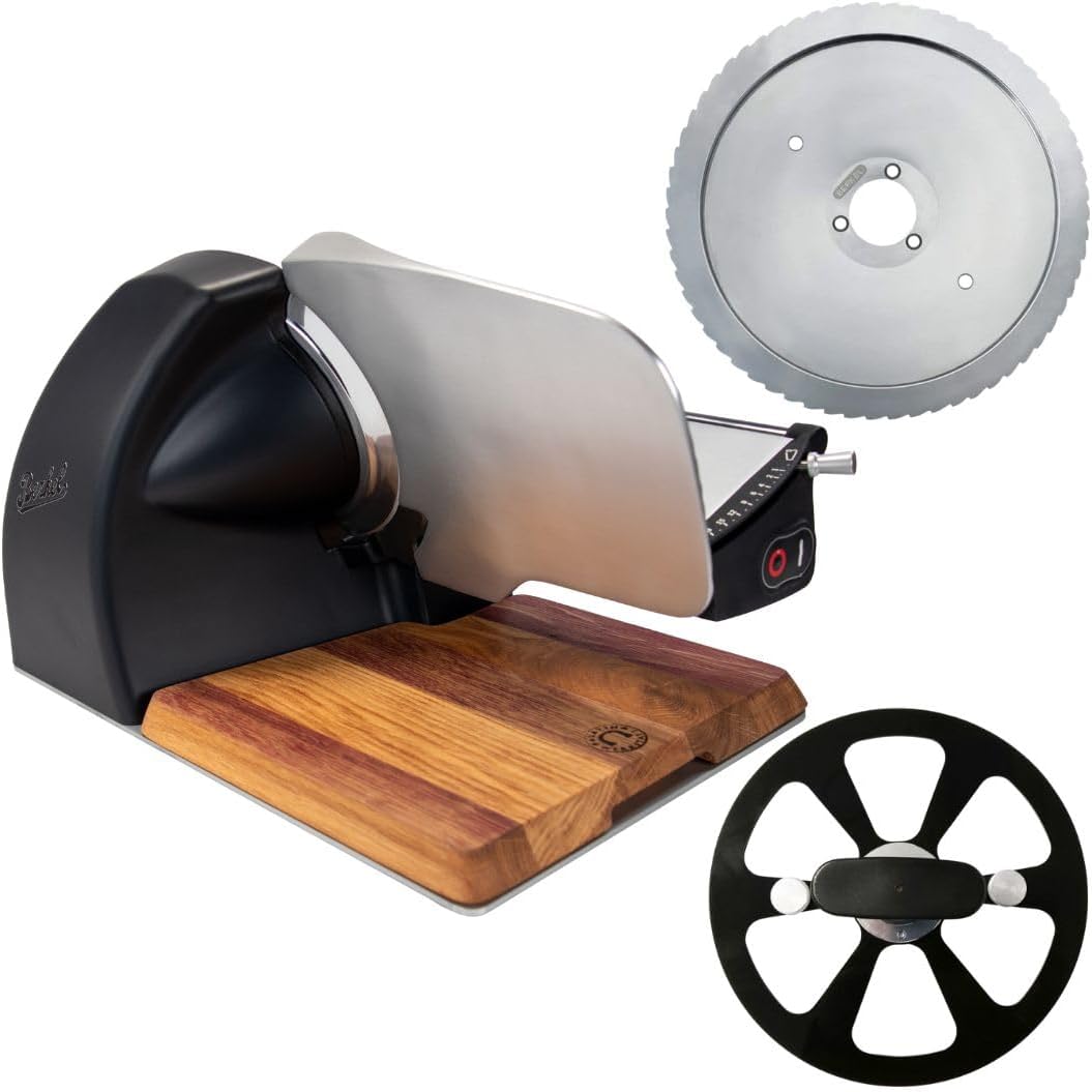 Palatina Werkstatt Allesschneider, 20 cm, Schwarz, Aufschnittmaschine Home Line 200 Plus, Matt, Messer, Wellenschliff-Bausatz