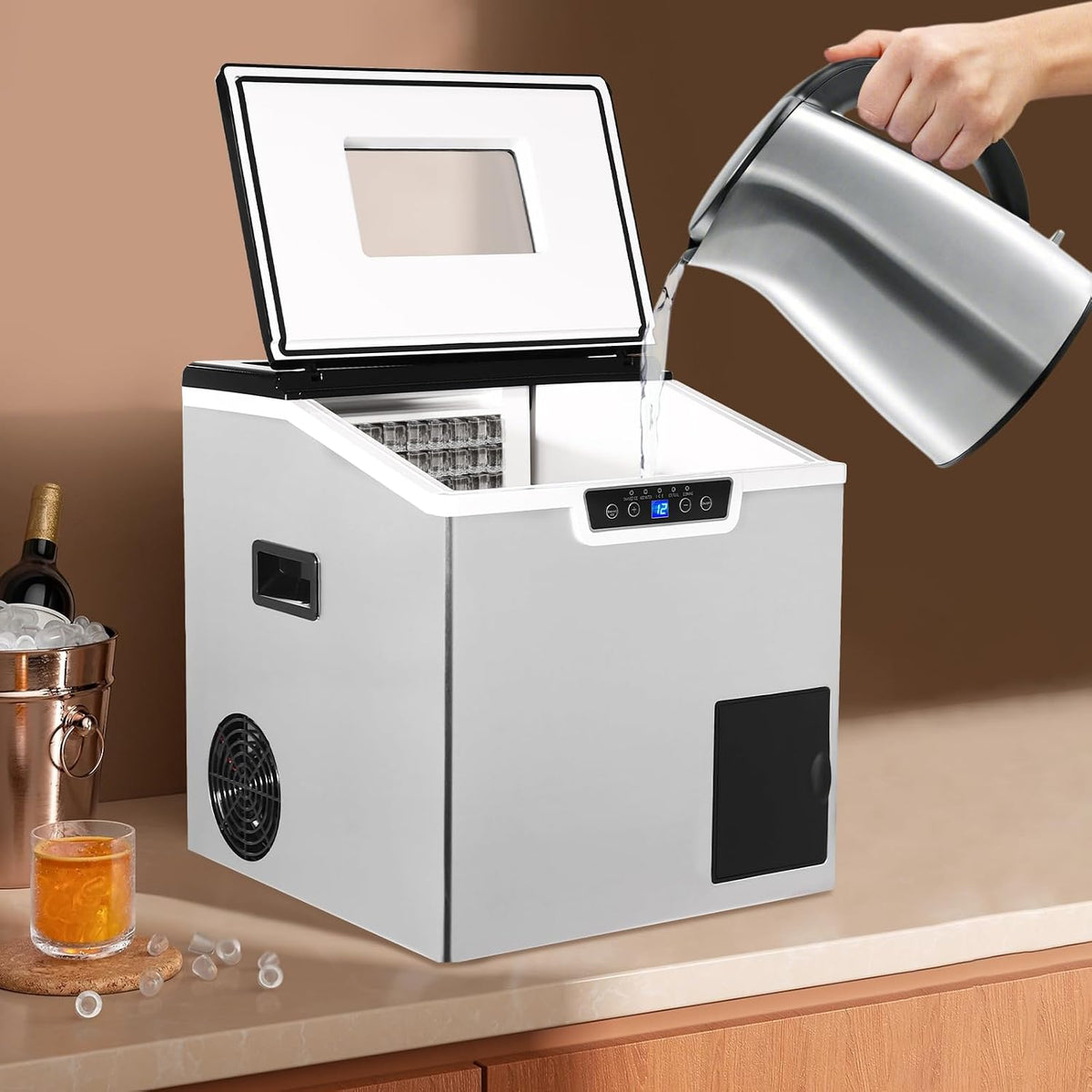 TouTToNG Eiswürfelmaschine, 150-180 W, 1.8 L, 40 kg, ABS, Rostfreier Stahl, Schwarz