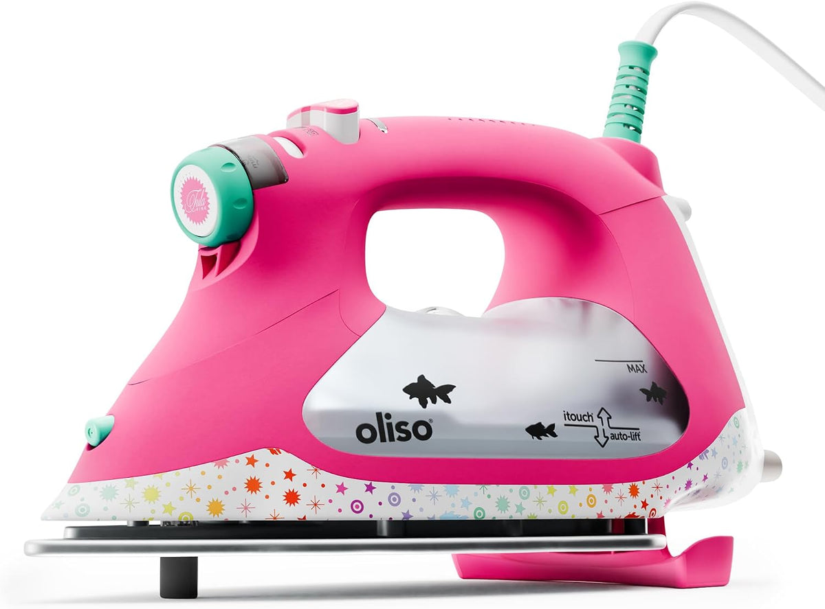 oliso Dampfglätter, Rosa, TG1600 Pro Plus SmartIron mit automatischem Lift, zum Bügeln von Kleidung, Nähen, Quilten und Basteln