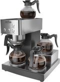 crosson Kaffeemaschine, 1,5l, 4 W, Silber, 12 Tassen Gastro Edelstahl Filter mit 4 Glaskannen (je ), Korbfilter mit 2 Heizsystemen (Brühen/Warmhalten)