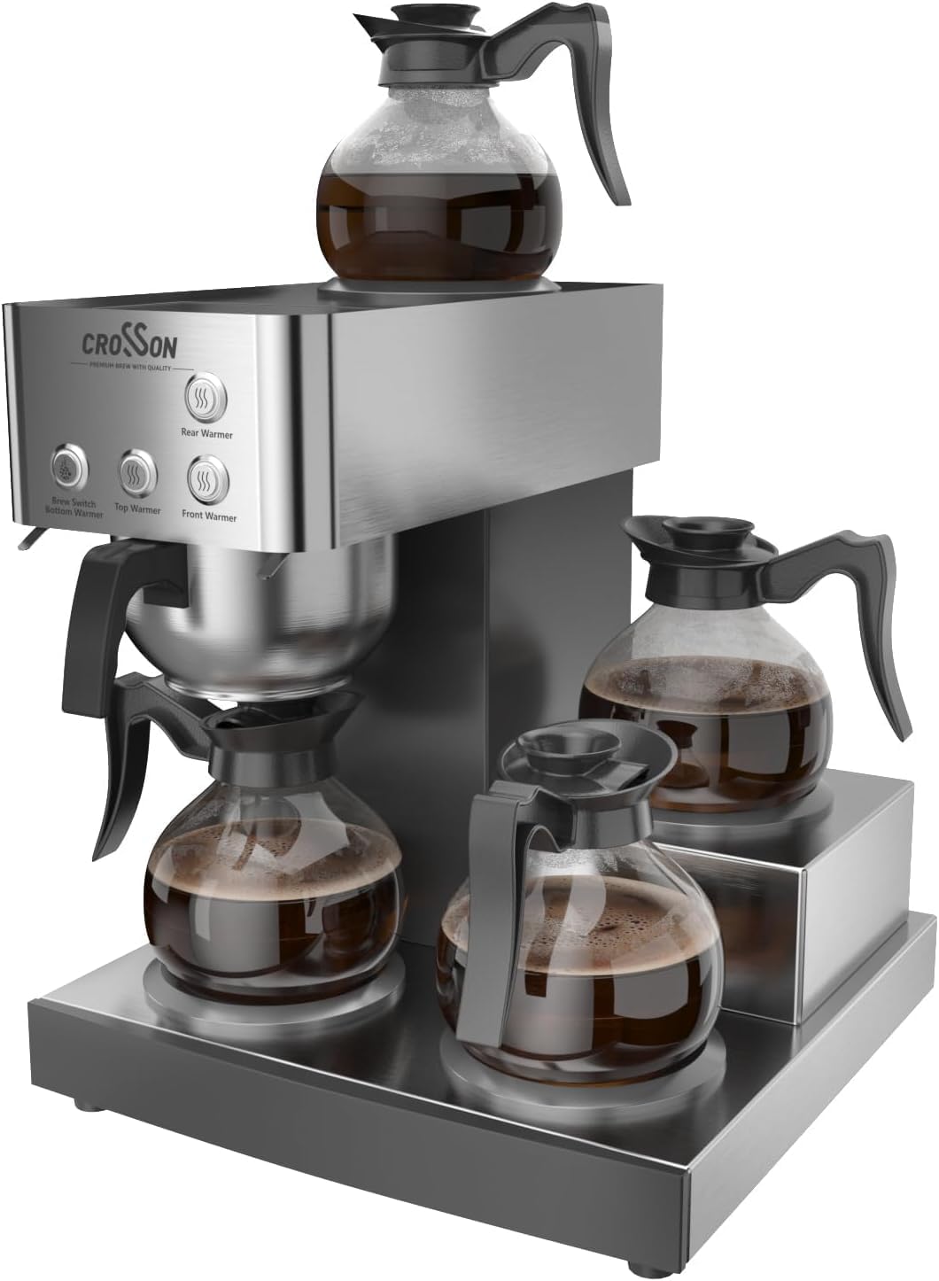 crosson Kaffeemaschine, 1,5l, 4 W, Silber, 12 Tassen Gastro Edelstahl Filter mit 4 Glaskannen (je ), Korbfilter mit 2 Heizsystemen (Brühen/Warmhalten)
