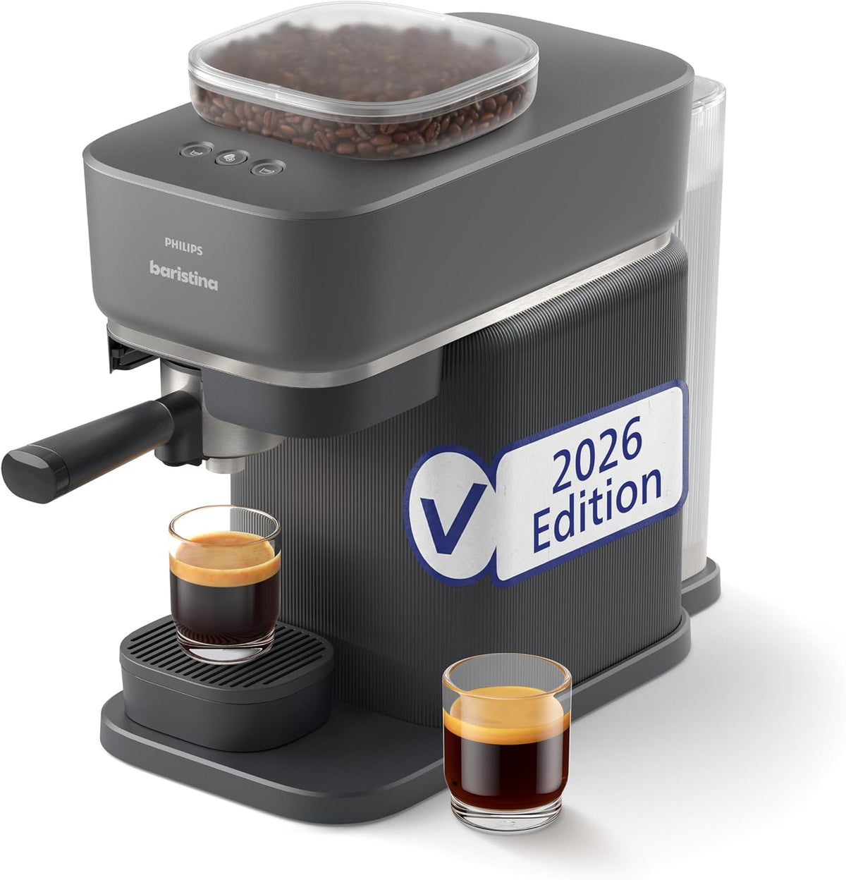 PHILIPS Kaffeemaschine, Schwarz/Silber, Baristina Espressomaschine, Schwarzgrau, Espressozubereitung