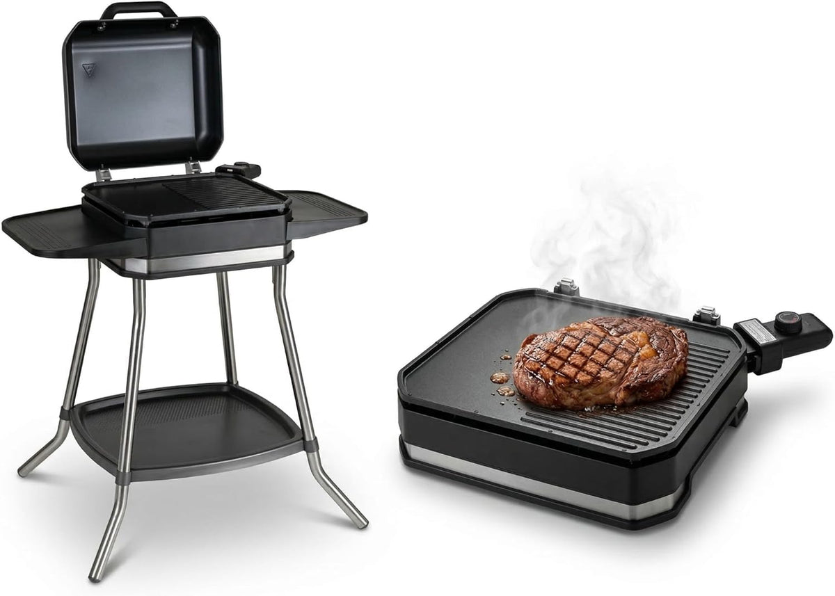 Unold Elektrogrill, 2800 W, Grau, 58585 Barbecue Stand-Tischgrill Jimmy, Temperaturen bis zu 300°C, Entnehmbare antihaftbeschichtete Grillplatte