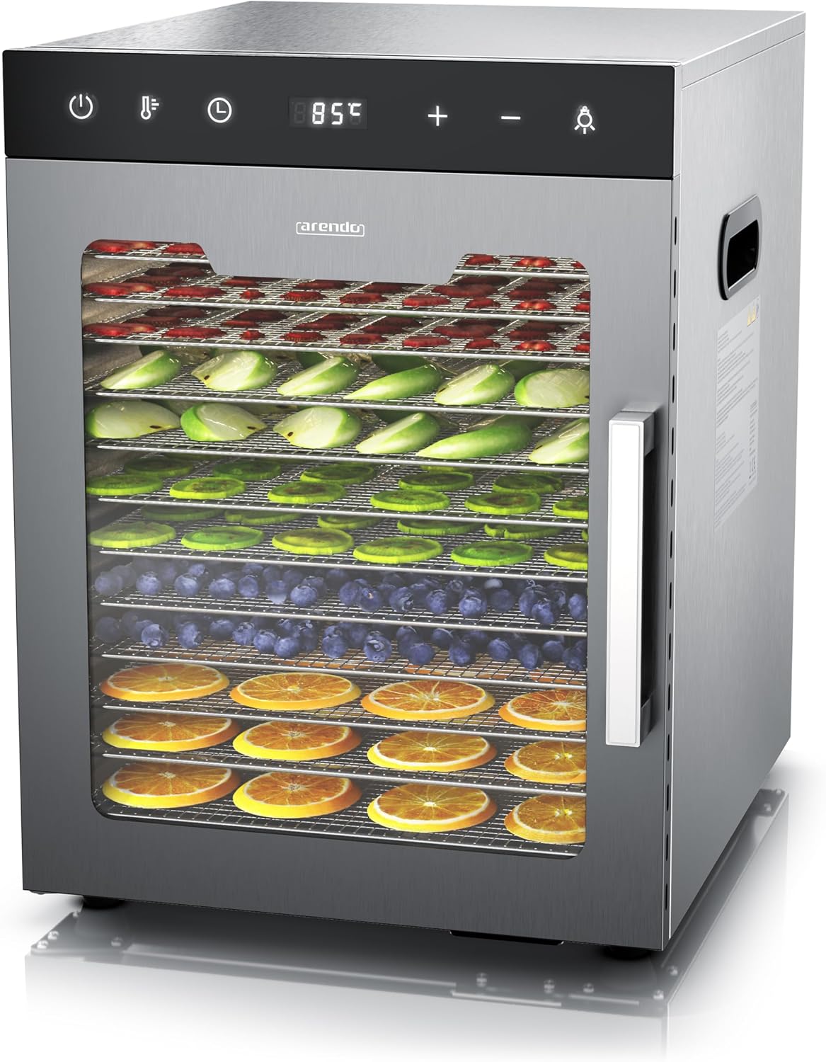 Arendo Dörrautomaten, 10.000 cm, 800 W, Silber, Dörrautomat Edelstahl mit 12 Edelstahlgitter - - 30°- 90°C