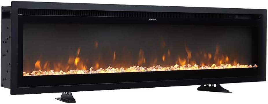 GGK Möbel Elektrokamin, 40 Zoll, Schwarz, Elektrischer Kamin, an der Wand montiert/vertieft/frei stehend Raumheizung