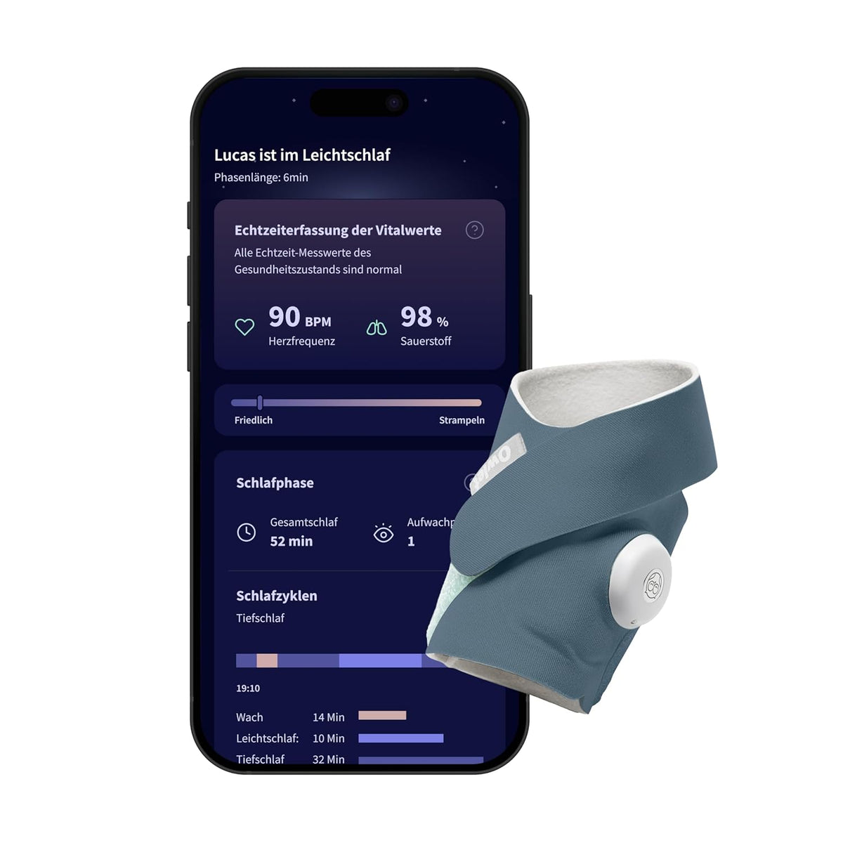 Owlet Tablet, Blau, Dream Sock, Smarte Babyüberwachung mit App, Bedtime Blue, Sensorbasiertes Babyphone-System mit Schlaftracking