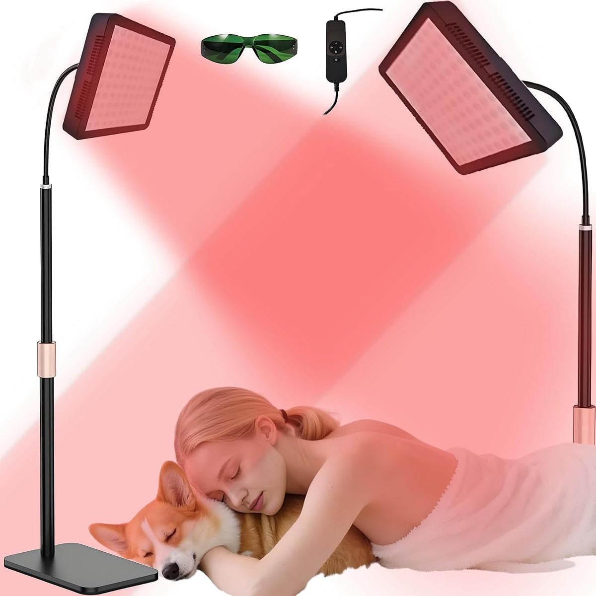 Sofa Warmforwel, Schwarz, Rotlicht-Therapielampe für Gesicht, Infrarot-Lichtpanel, doppelte Wellenlängen 660 nm/850 nm