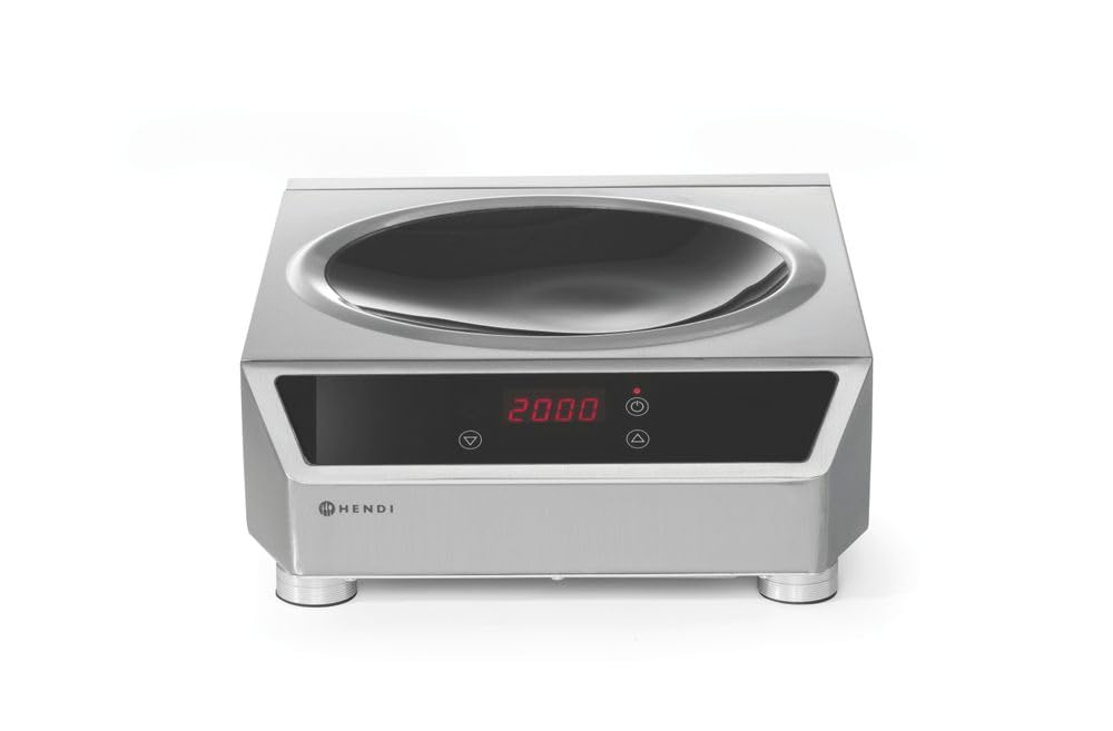 HENDI Kochfeld, 3500 W, 120 mm, 230 V, Silber, Induktionswok, für Wokpfanne 239773, Kochplatte, mit einfach zu reinigendem Fettfilter
