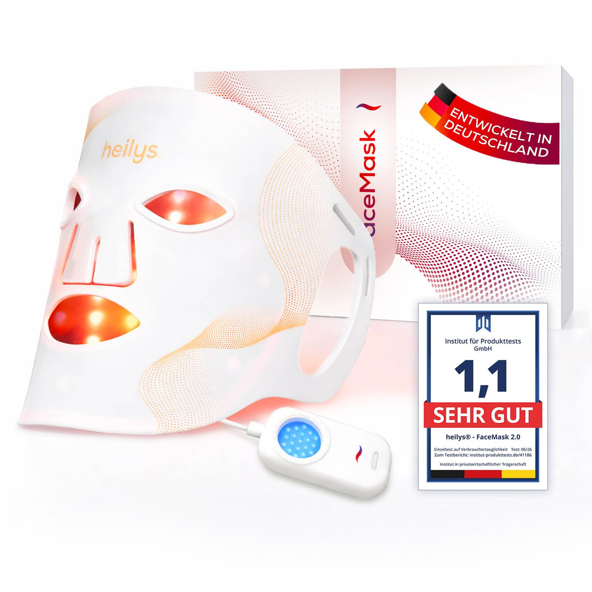 heilys Gesichtsmasken & -kuren, Schwarz, Rotlichtmaske Gesicht, LED Gesichtsmaske mit 316 LEDs, Rotlicht, Nahinfrarot & Blaulicht