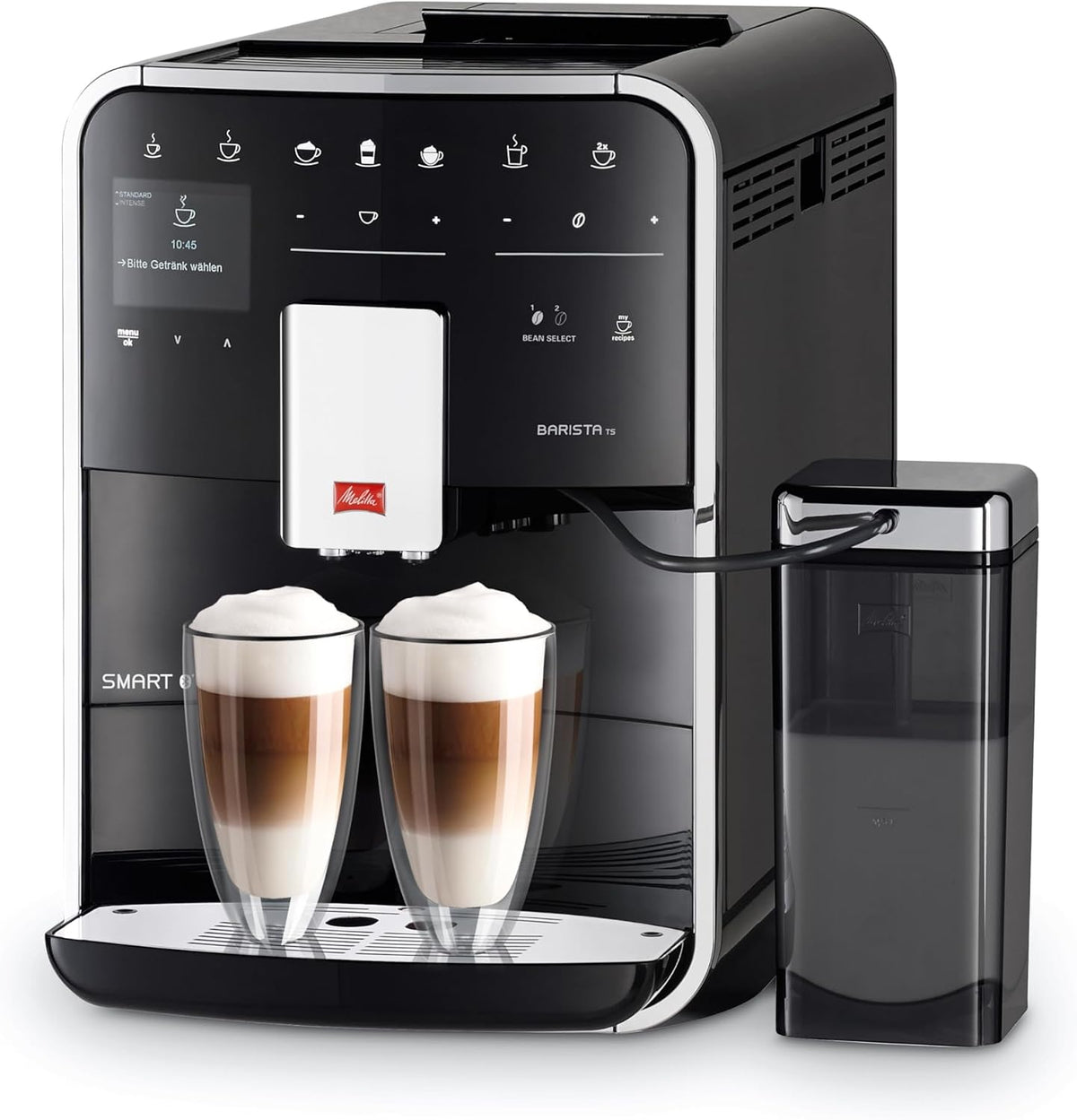 Melitta Kaffeevollautomat, Schwarz, Barista TS Smart - mit Milchsystem, Kaffeemaschine mit Mahlwerk und 2-Kammer-Bohnenbehälter