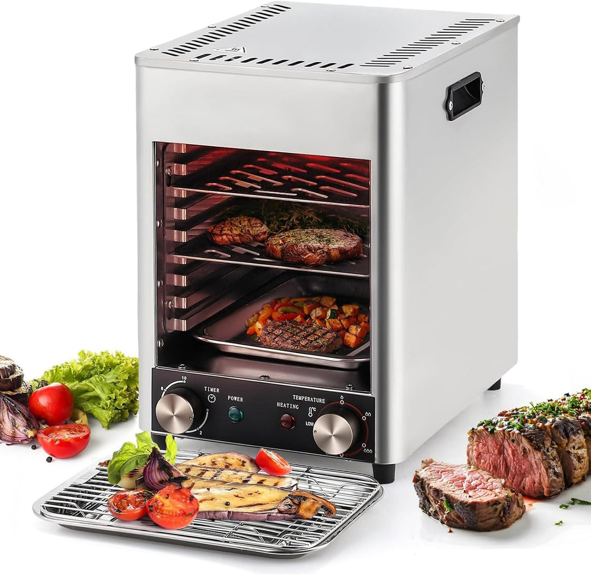 HCAUYNN Elektrische Tischgrills, 1700 W, 110 V, Grau, Elektrischer Steakgrill, Gewerblicher Steakkocher FüR Den Innenbereich