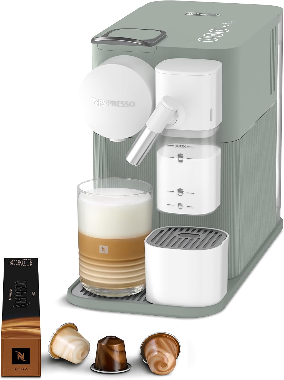 Nespresso Kaffeemaschine, Schwarz/Silber, De'Longhi Lattissima One, Kapselmaschine mit automatischem Milchsystem