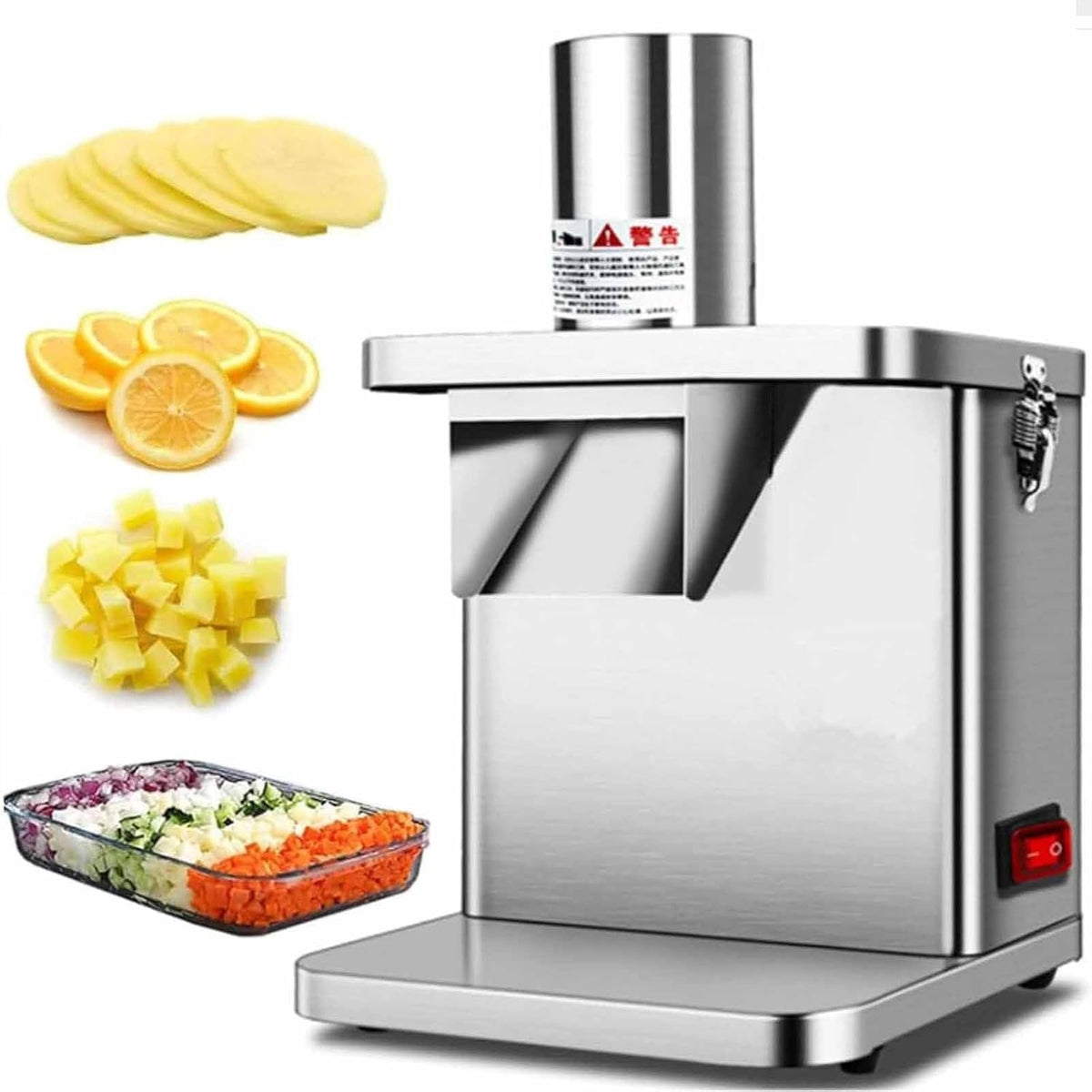 ZenSeFarin Gemüsehobel, 250 W, Edelstahl, Grau, Kommerzieller Obstschneider, Gemüseschneider, automatischer Lebensmittelwürfelschneider für Kartoffeln