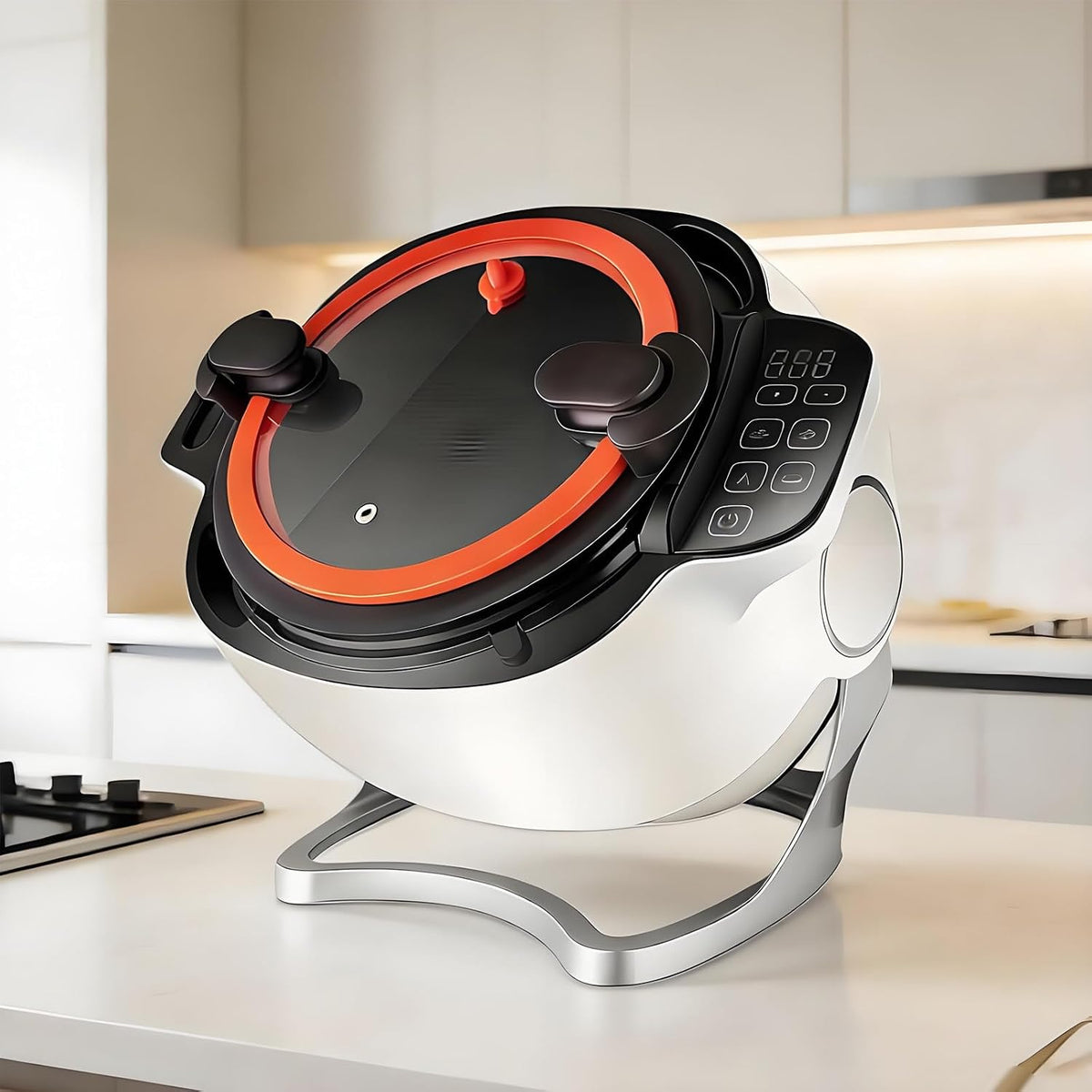 AETEREOS Multikocher, 220 V, Silber, Automatischer Topfrührer, Mit Innentopf Aus Edelstahl Und Smart Touch Panel