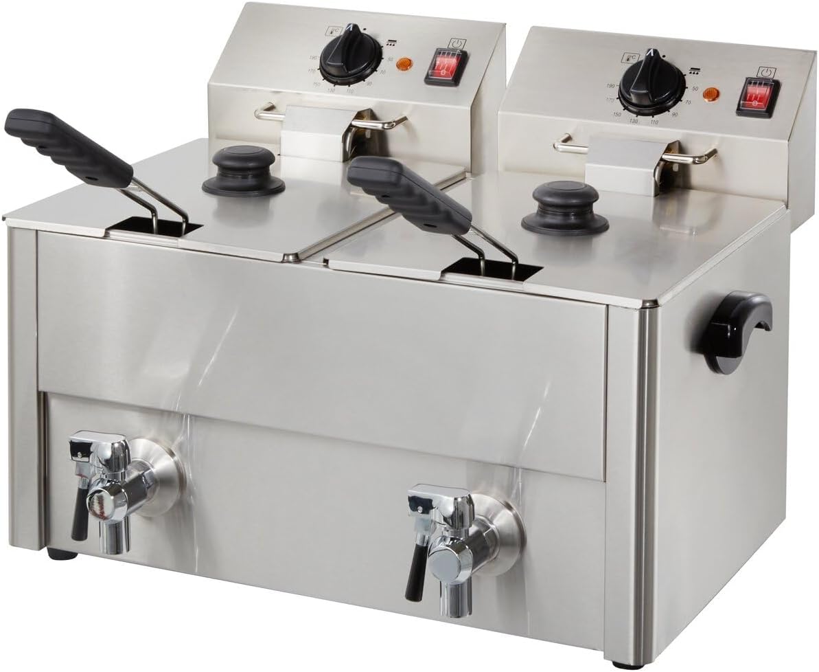 GastroHero Heißluftfritteuse, 10 L, Silber, Elektro Doppelfritteuse, Edelstahl EF-ECO10_10A