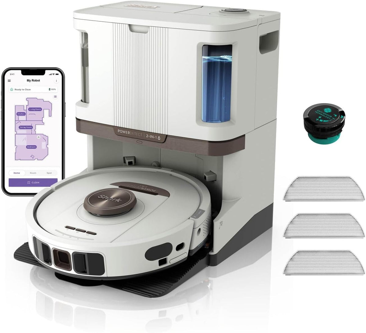 Shark Saugroboter, Weiß, PowerDetect 2-in-1 & Wischroboter, RV2800ZEEUWH