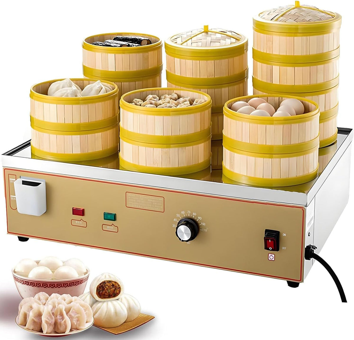 ByBoDi Monitor, 2000 W, 3000 W, 4000 W, 110 V, 6 L, Edelstahl, Silber, Elektrischer Dampfgarer für Dim Sum, gewerbliche Dampfgarer für 2/4/ öcher