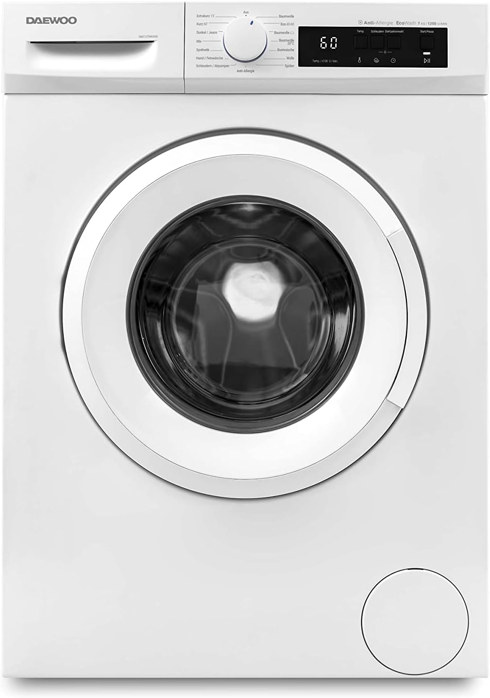 Daewoo Waschmaschine, 7 kg, Weiß, WM712T0WU0DE Frontlader / / 1200 U/min / 15 Programme