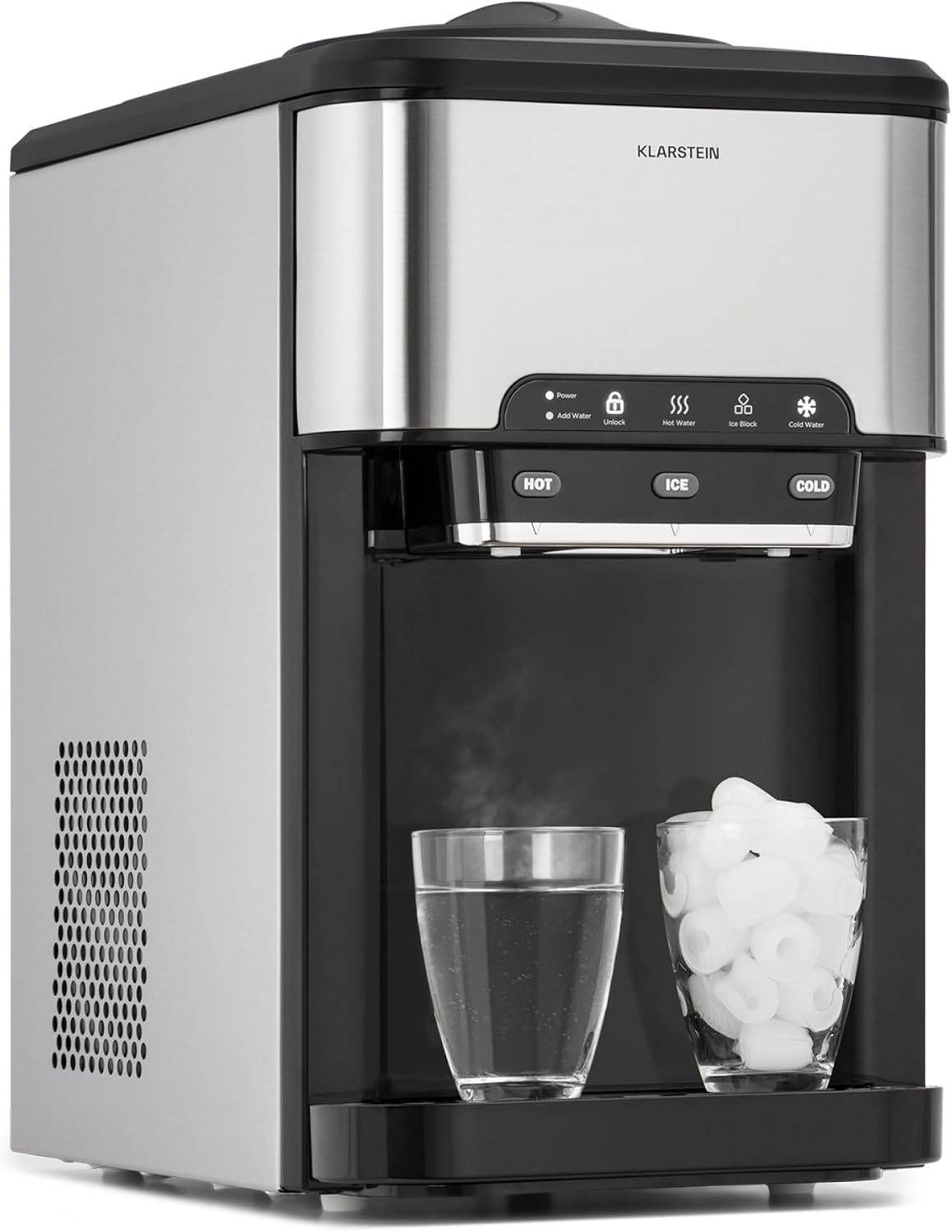 Klarstein Eismaschine, 20 kg, 3 L, Schwarz, Eiswürfelmaschine für Zuhause Camping Gastro, Schnelle Mini Eiswürfelmaschine Kle
