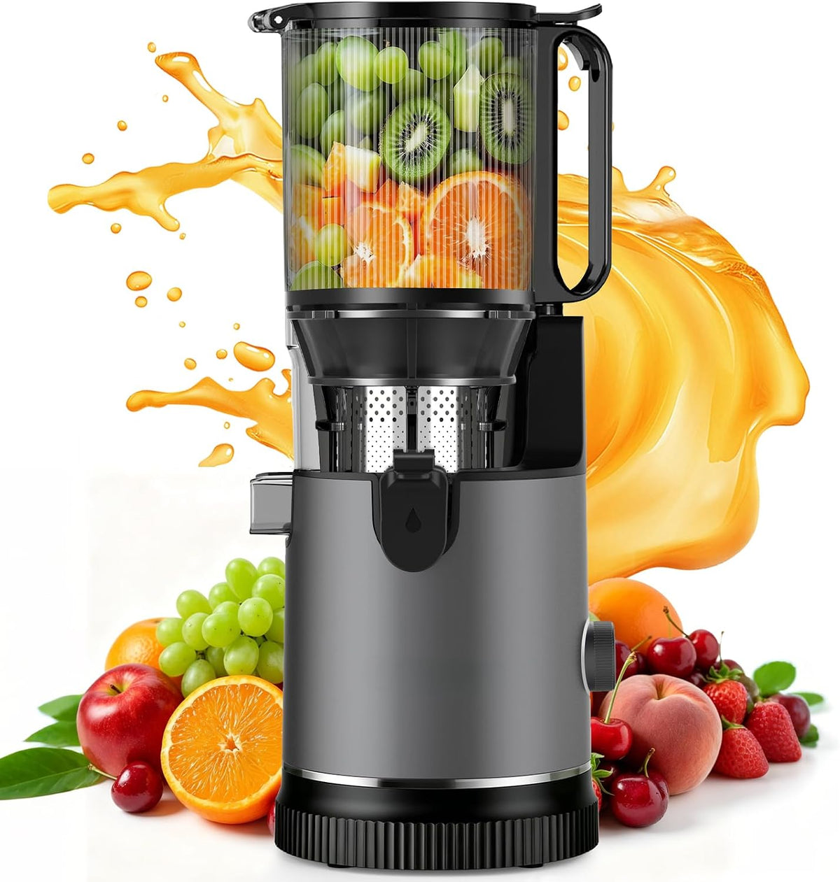 XTKKGFBIR Mastizier-Entsafter mit einer Schnecke, 152 mm, 400 W, Schwarz, Entsafter Slow Juicer, Hohe Saftausbeute